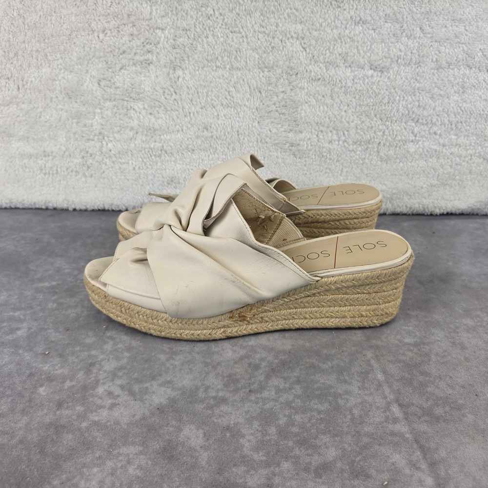 Sole Society Cream Leather Knotted Bow Espadrille Wedge Sandals Womens 10M